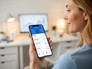 Biznesmen analizuje wykresy finansowe na tablecie w nowoczesnym biurze, co podkreśla profesjonalny charakter inwestycji.